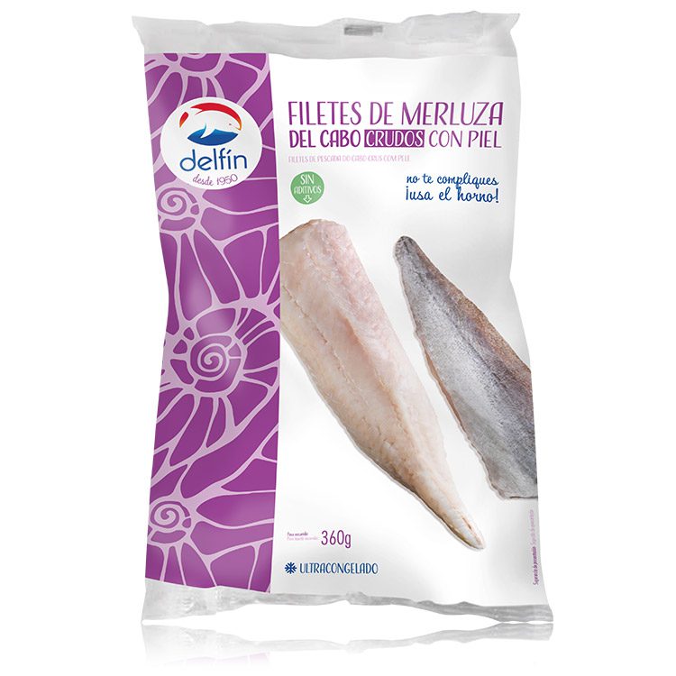 Filetes de merluza crudos con piel congelado ultracongelado