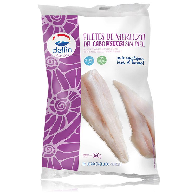 Filetes de merluza del Cabo crudos sin piel congelado ultracongelado
