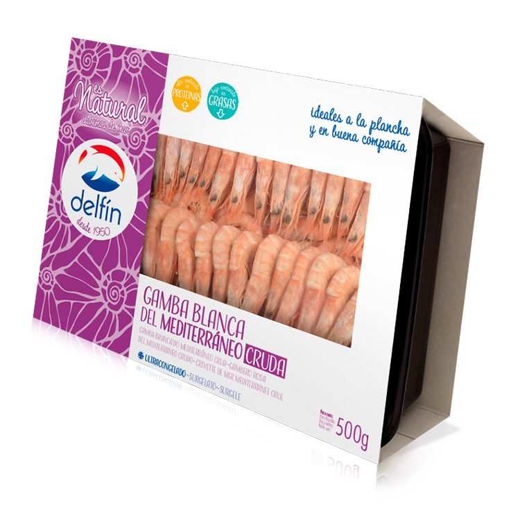 Gamba blanca del mediterraneo cruda 500g congelado ultracongelado