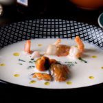 Receta de ajo blanco con mejillones y gambas