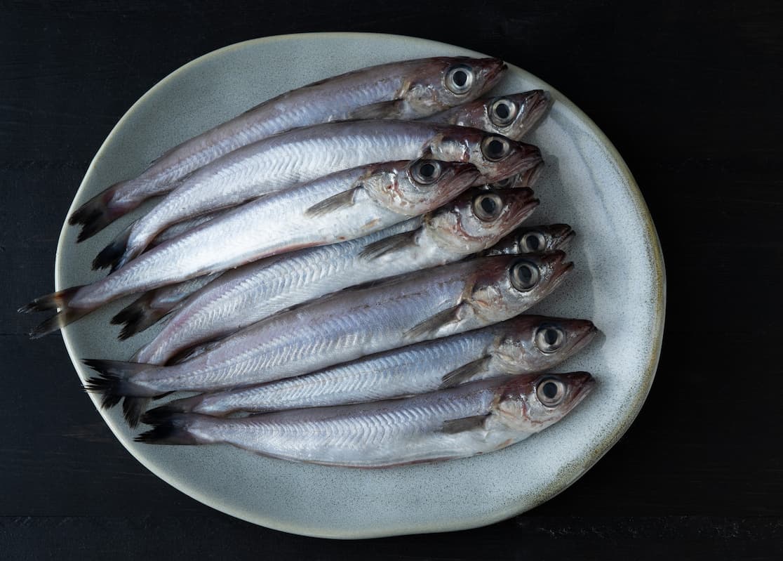 Bacaladillas sobre un plato blanco