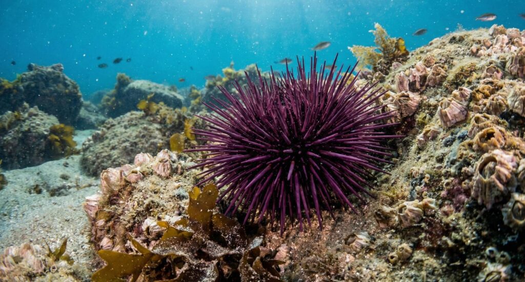 Erizo marino en el fondo del mar