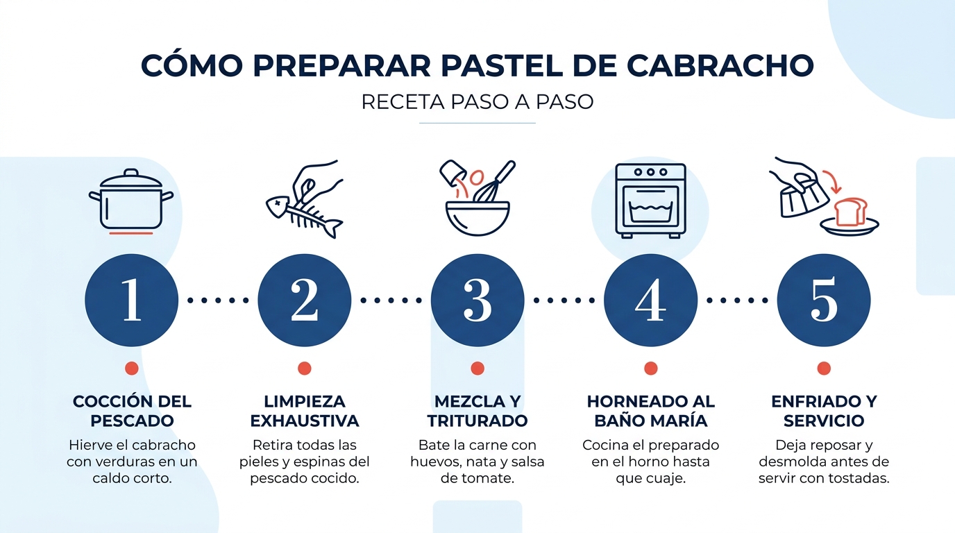 Infografía con los pasos para hacer pastel de cabracho