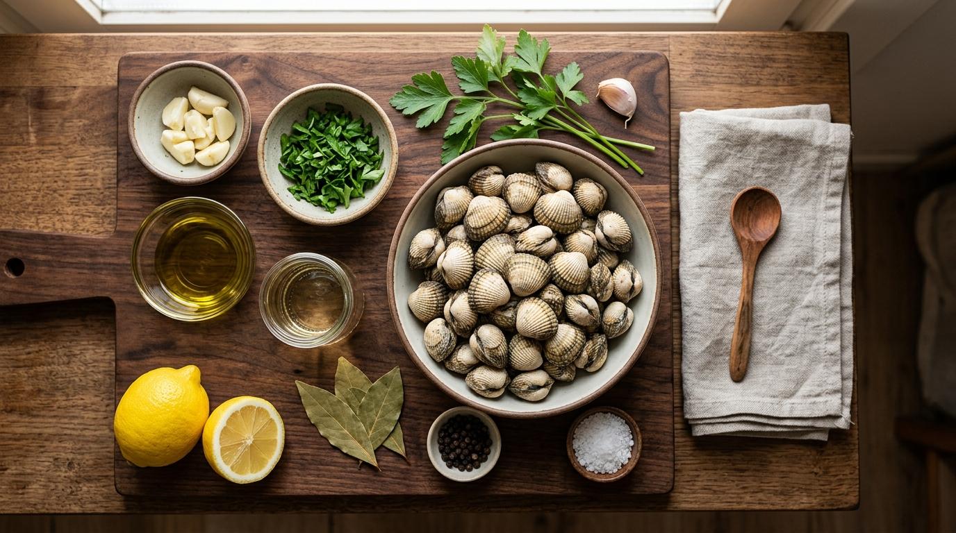 Ingredientes necesarios para preparar berberechos al vapor
