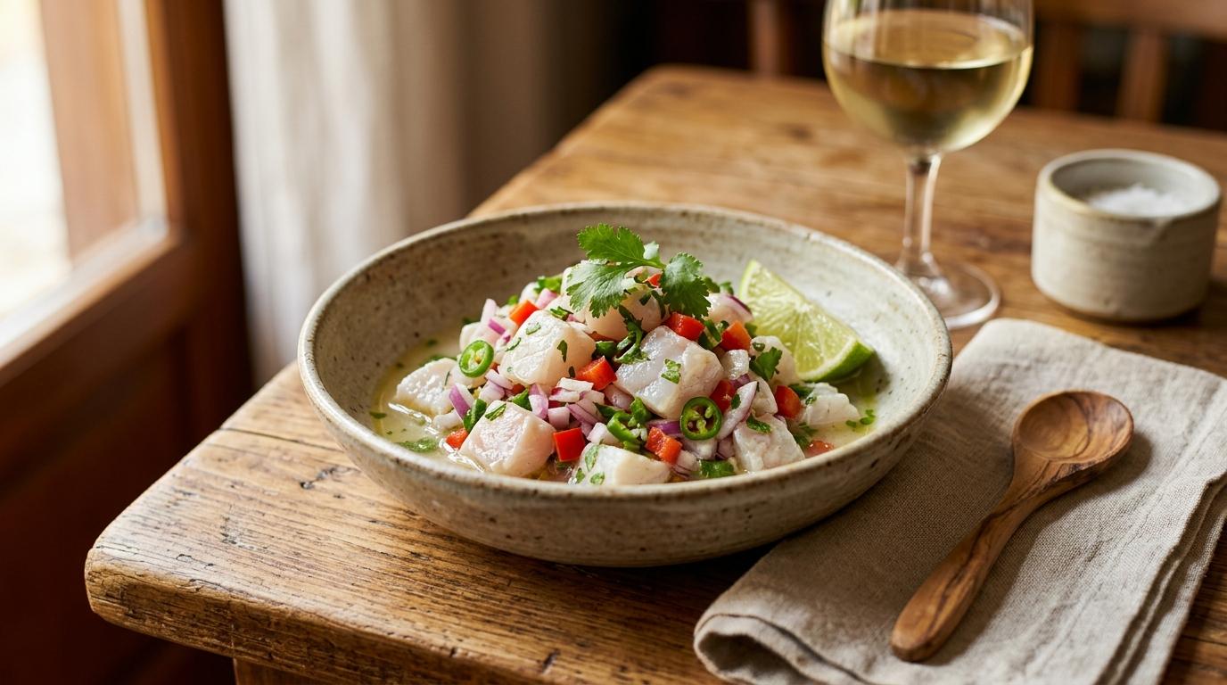 Ceviche de pescado blanco emplatado listo para servir