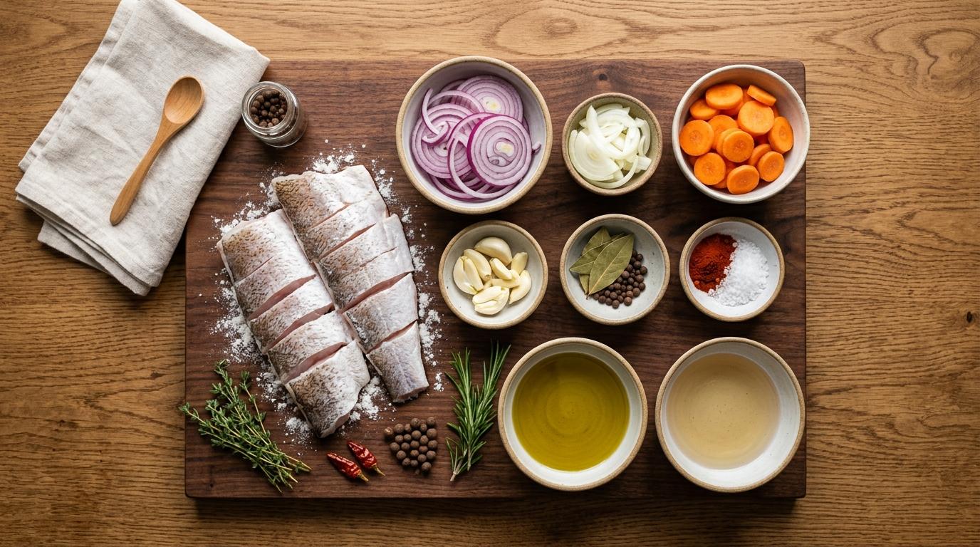 Ingredientes necesarios para preparar pescado en escabeche