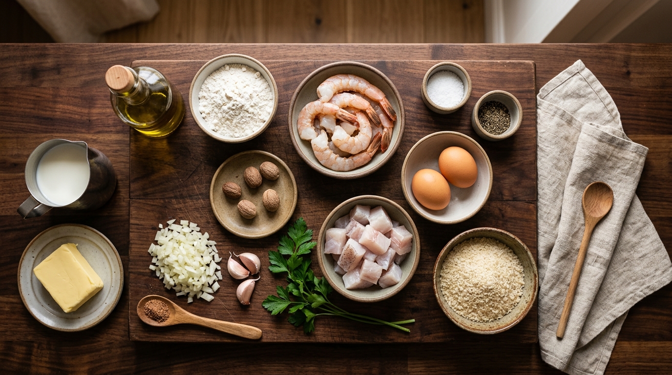 Ingredientes necesarios para preparar croquetas de marisco