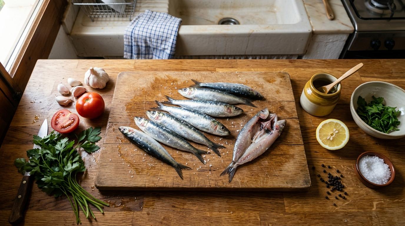 Sardinas frescas preparadas con ingredientes mediterráneos