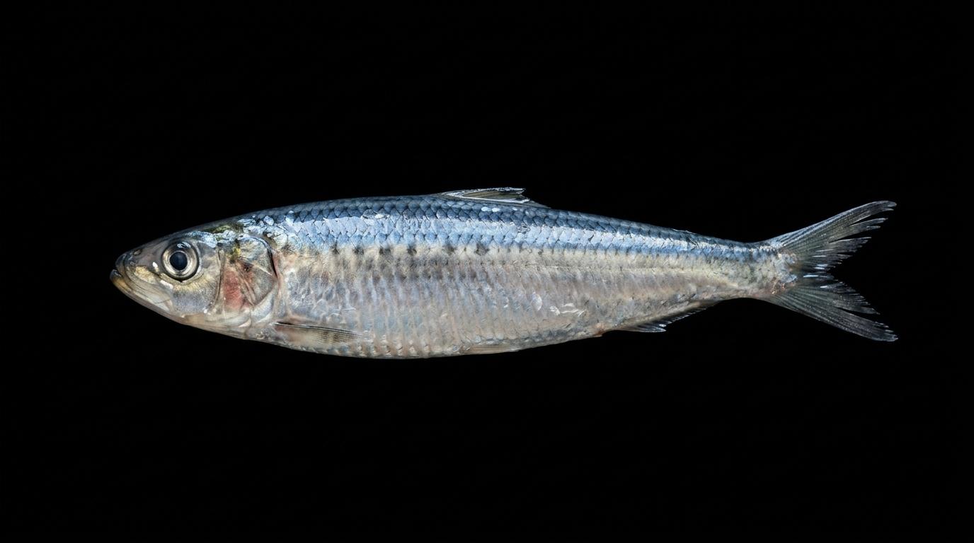 Sardina fresca — detalle sobre fondo negro