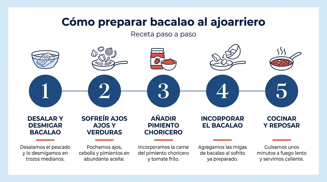 Infografía con los pasos para hacer bacalao al ajoarriero