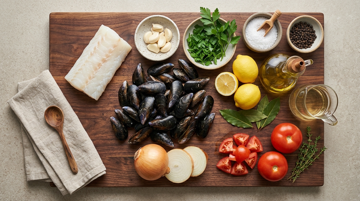 Ingredientes necesarios para preparar mejillones al vapor